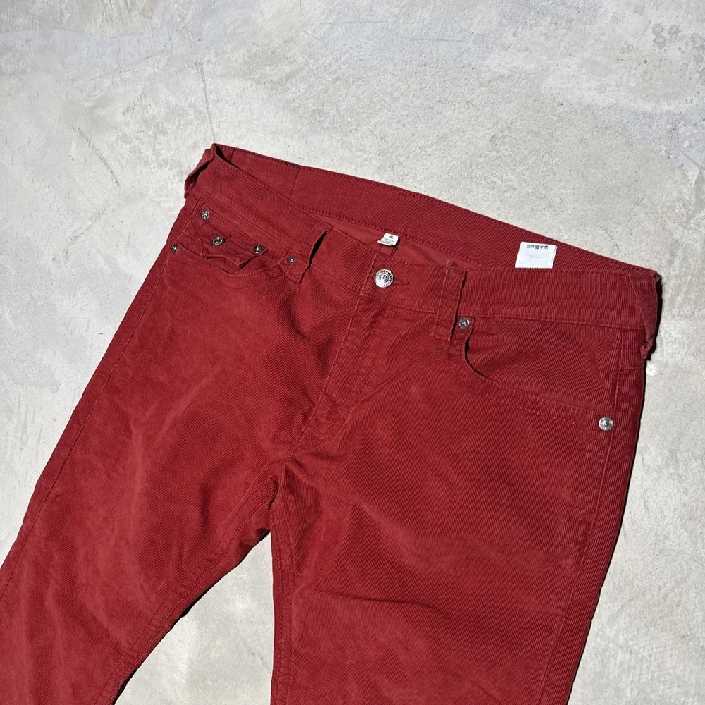True Religion Corduroy Red Pants Ricky Relaxed Straight Leg Men's Size 40x34 Y2K